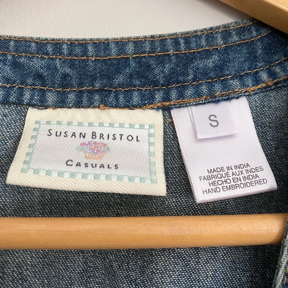 Susan Bristol Multicolor Embroidered Denim Vest - Pink, Purple, Green, Black - Picture 5 of 5